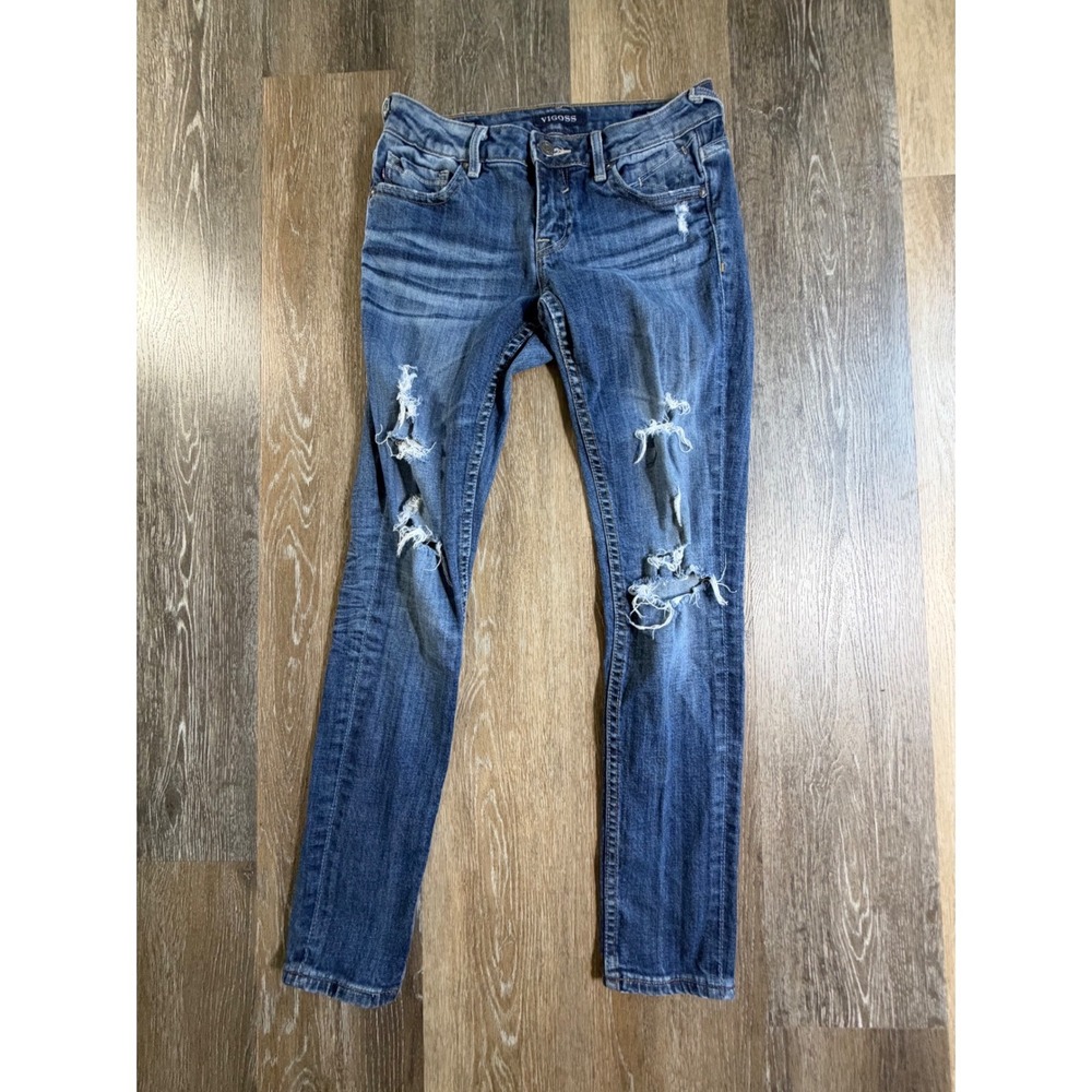 Vigoss Thompson Tomboy Jeans Womens 26 Blue Distressed Slim Tapered Denim